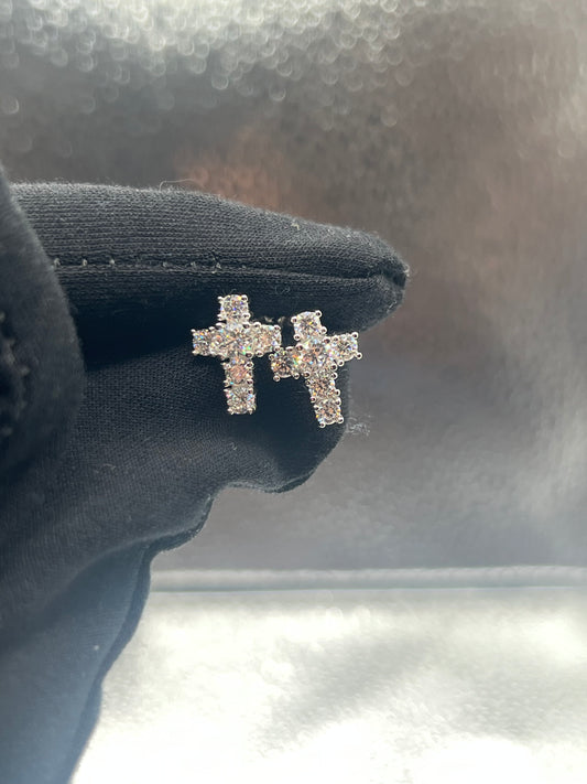 Cross Moissanite Stud Earrings Iced Out Shine